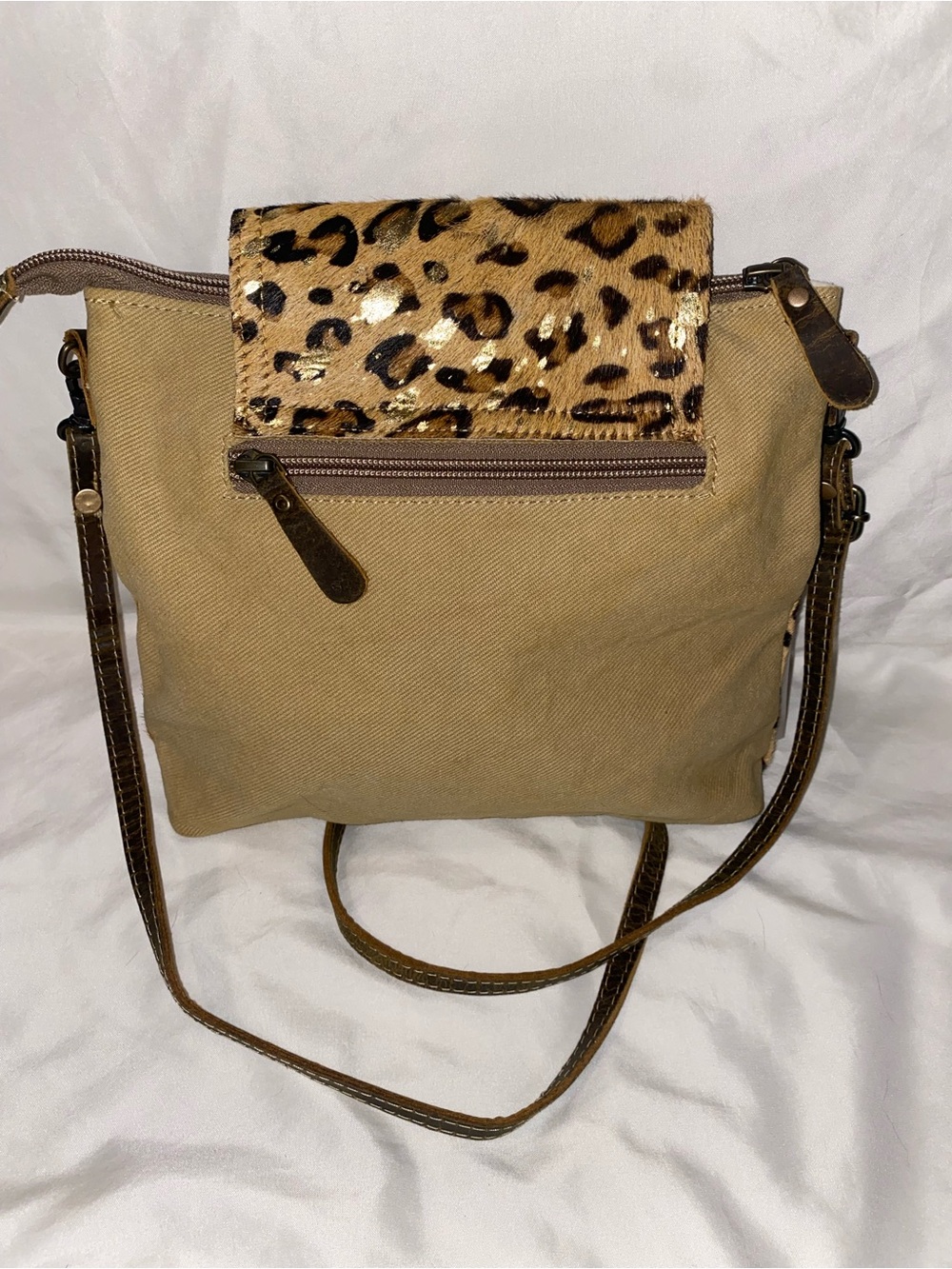 Myra Bag Tamer Canvas and Hairon Leopard Print Crossbody in Brown and Black - Picture 5 of 9